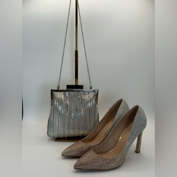 Annabel Ingall Platinum Lame' Leather Convertible Clutch Bag - Picture 5 of 17